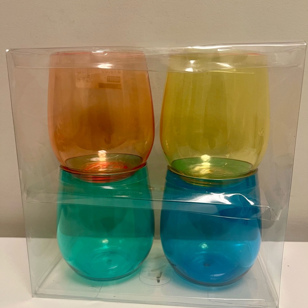 Sun Squad Colorful Plastic Stemless Wine Glass Set 4 count